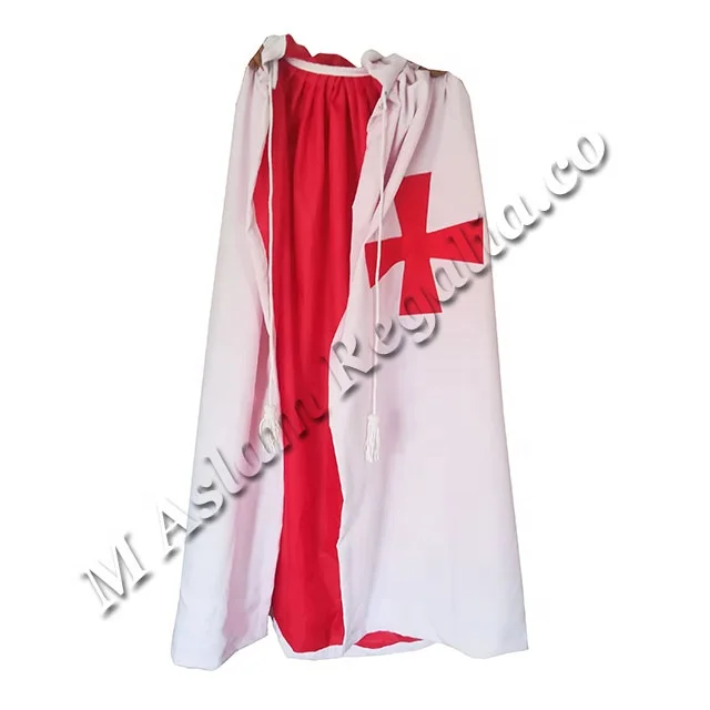 KT  Uniforms white knight Templar cloak with red lining and hooded robe Crimson  Red cross Gown Robes