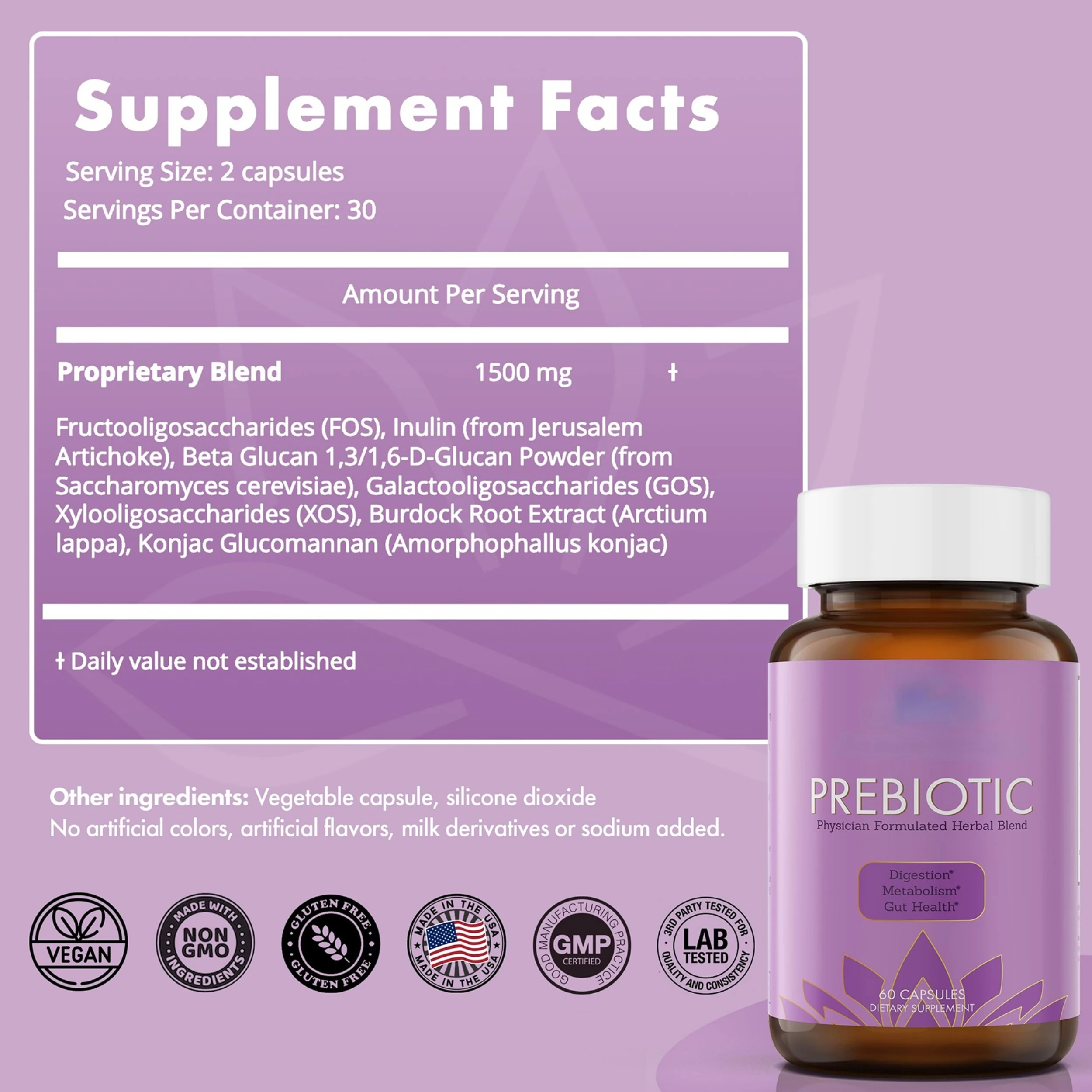 Prebiotic Fiber Capsule for Gut Health Inulin FOS XOS Daily Fiber Capsules Organic Pre Biotic Supplement Healthy Herbal Blend