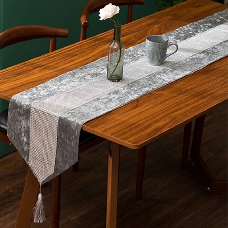 i@home metallic glitter fringe contemporary light grey winter velvet table runner for long table
