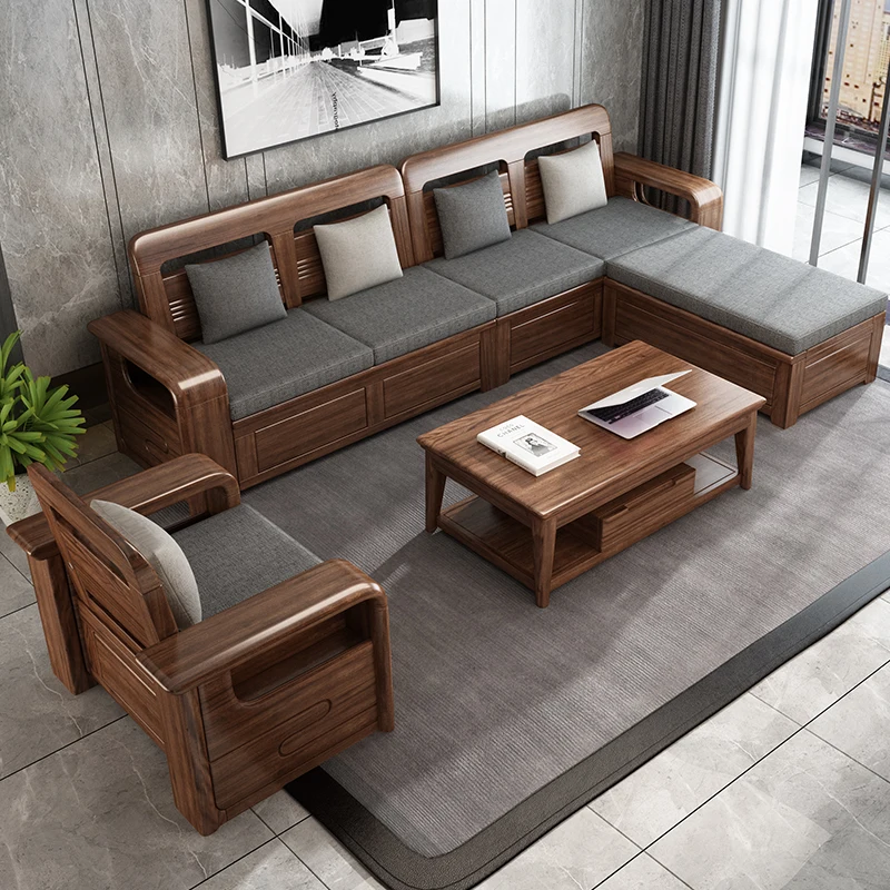 XINSHIYI Chinese Traditional Solid Wood High Density Foam Living Room Furniture Set