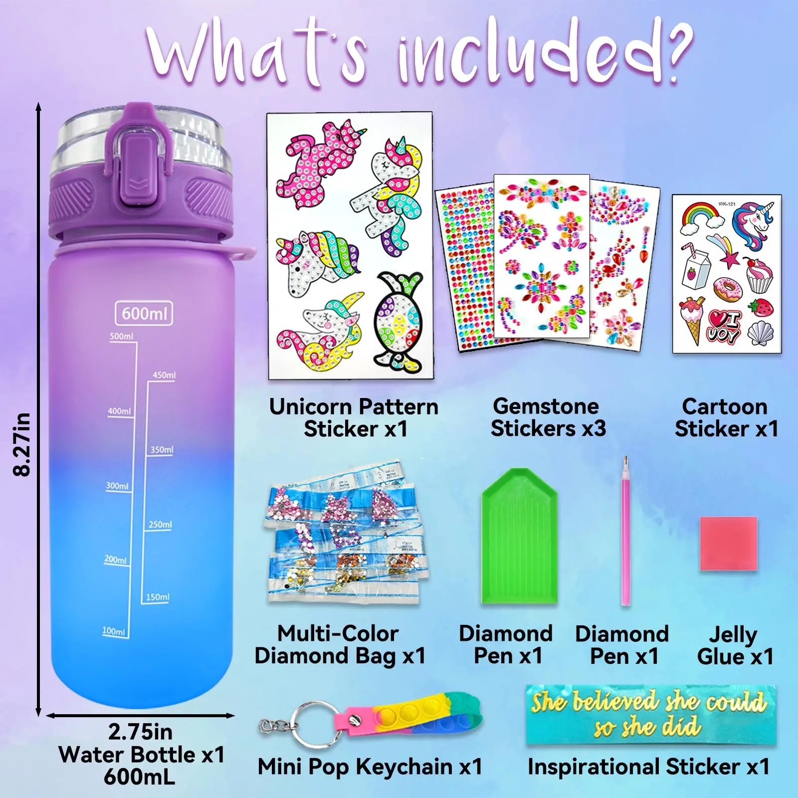 Decorate Your Own Water Bottle Kits for Girls Unicorn Gem Diamond Painting Crafts,Fun Arts and Crafts