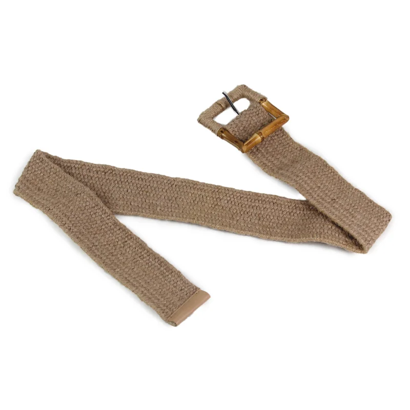 Fashion Design Square Buckle Dress Belt For Women Casual Braided Wide Strap  Decoration Gift Woven Elastic PP Straw Belts