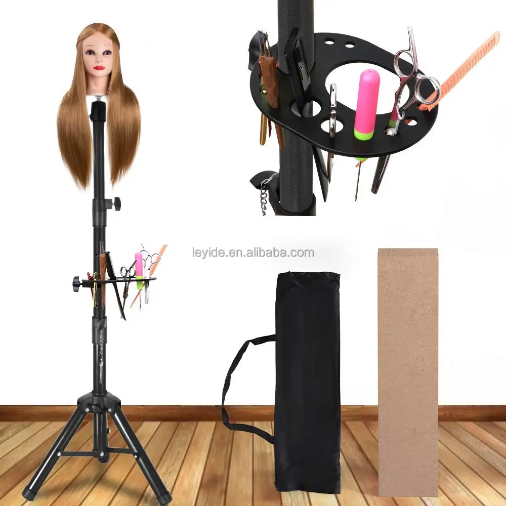 AliLeader New Black Metal Adjustable Wig Stand Mannequin Head Tripod For Wig Making Display With Multifunctional Tray
