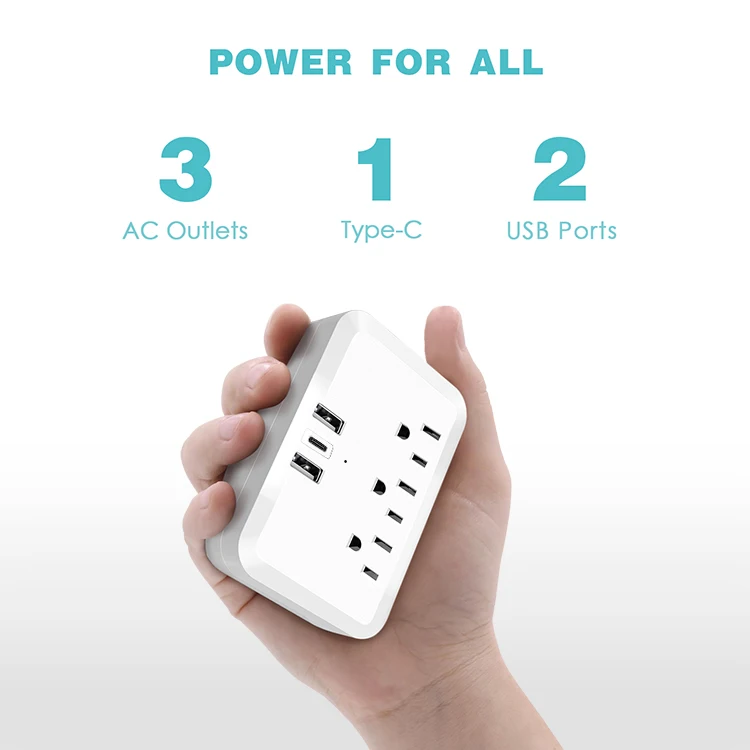 New Product Many 3 AC and 3 USB Wall Outlet Plug With Type C PD 18W US Standard Power Socket