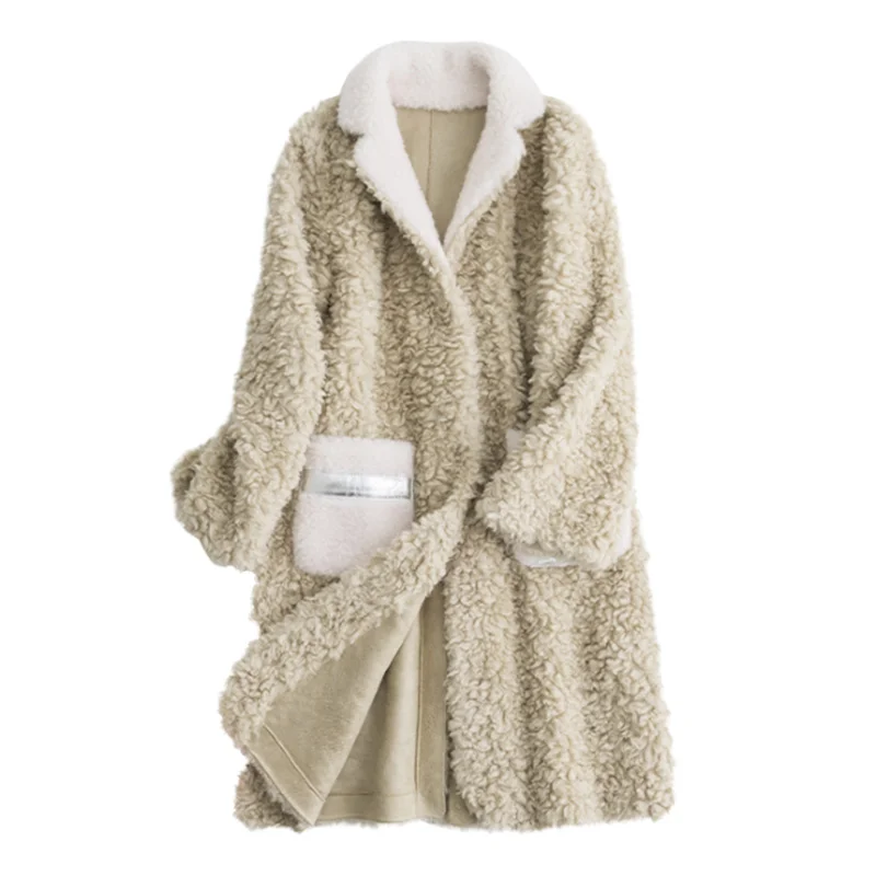 Новый дизайн 2022, высокое качество, оптовая продажа, дизайнерский воротник из искусственного меха мишки тедди, женские длинные стильные куртки из искусственного меха