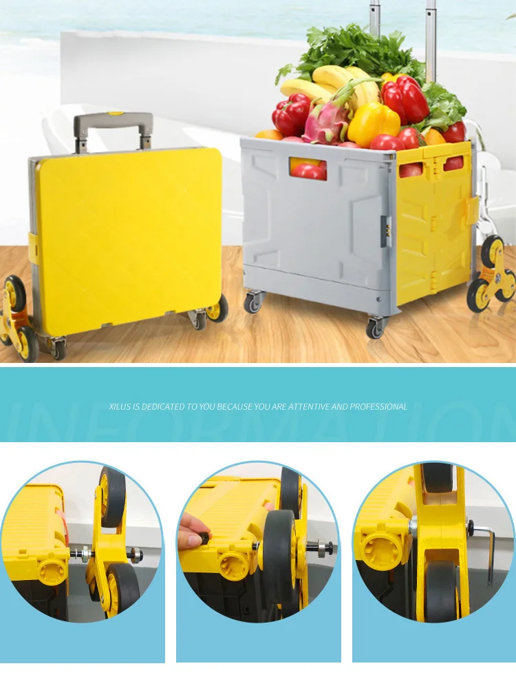 Plastic Rolling Hand Pull Push Tool Supermarket Trolley Foldable Utility Folding Shopping Cart Trolley