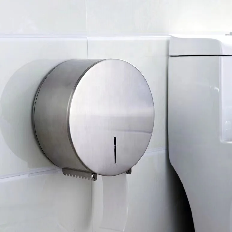High Quality Sus304 Stainless Steel Brushed Finishing Lockable Jumbo Toilet Paper Roll Dispenser For Hotel School Hospital Mall
