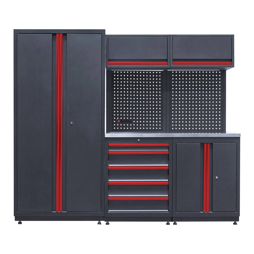 Custom Modular Garage Wall Storage System Professional Metal Tool Cabinet & Wood Workbench for Workshop Use