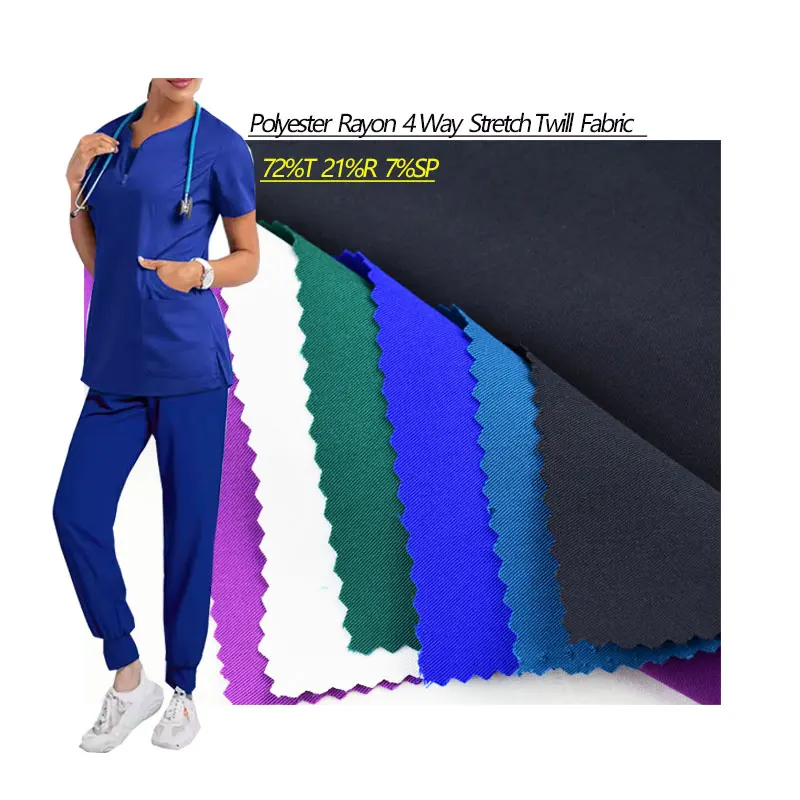 Manufacture hot sale hospital uniforms  72% polyester 21%rayon 7%spandex TR four way Stretch Fabric