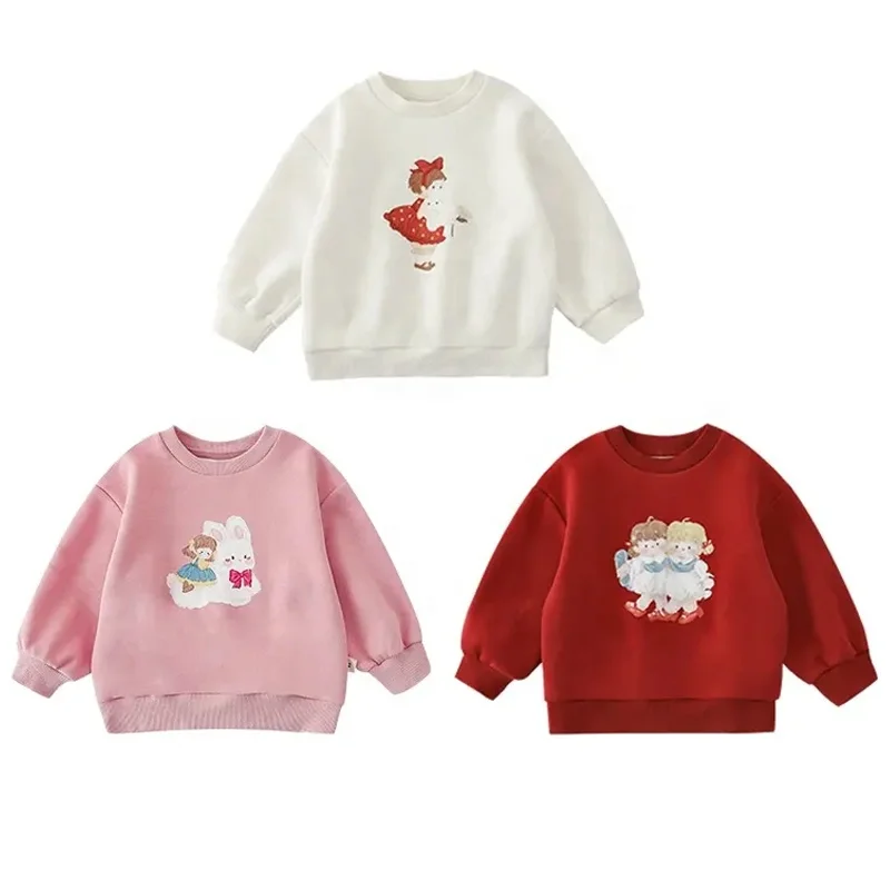 YOEHYAUL Cotton Cartoon Print Girls Kids Hoodies Sweatshirts Pullover Long Sleeve Baby Crewneck Sweatshirt For Little Girls