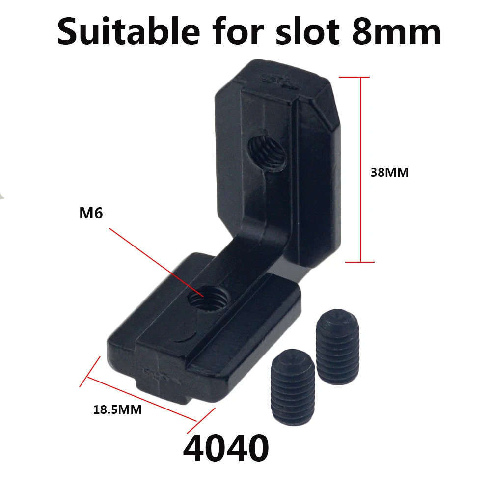 1PC Black L Shape Interior Corner Connector Joint Bracket with screws for 2020 3030 4040 EU Aluminum Profile