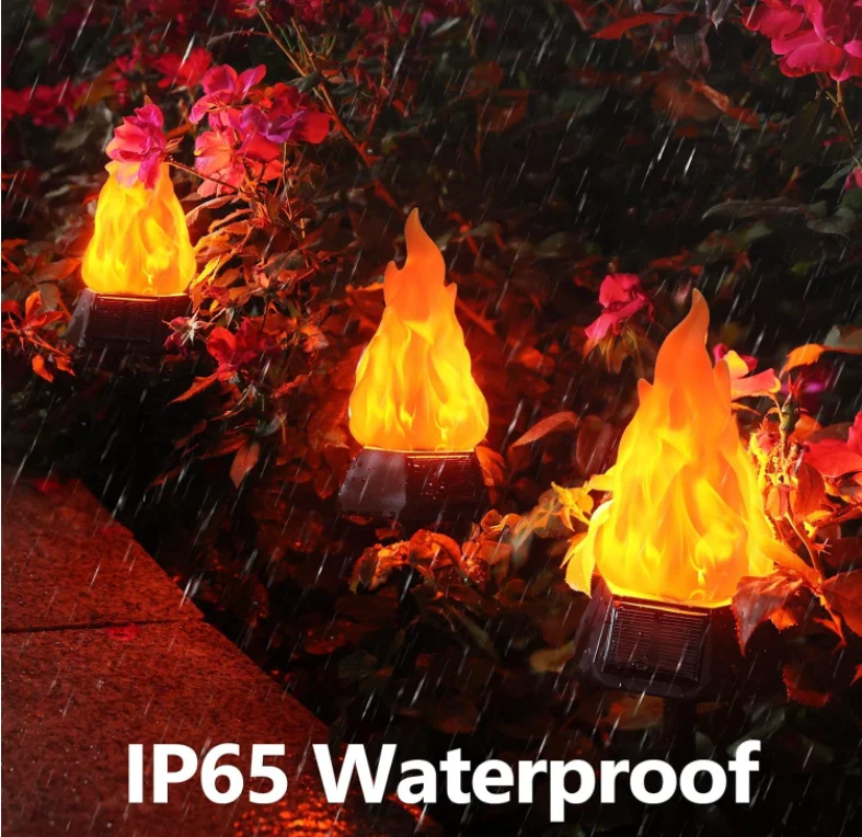 Outdoor solar lamp, flashlight with flashing flame, outdoor camping terrace waterproof LED flame flashlight