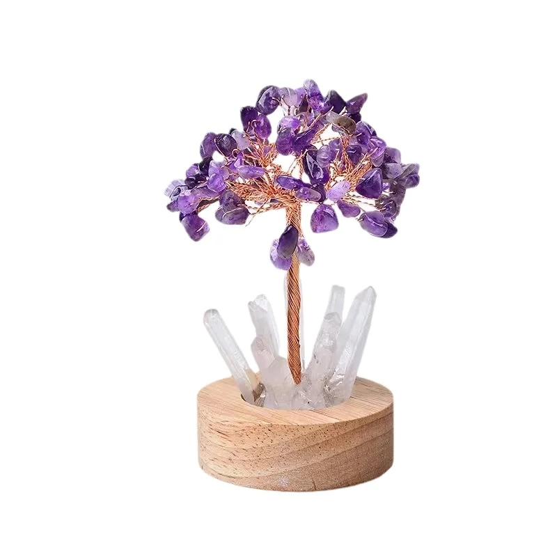 LED Night  Light Crystal Money tree Lamp with Clear Quartz Specimen Crystal Chips For  Home decor Gifts