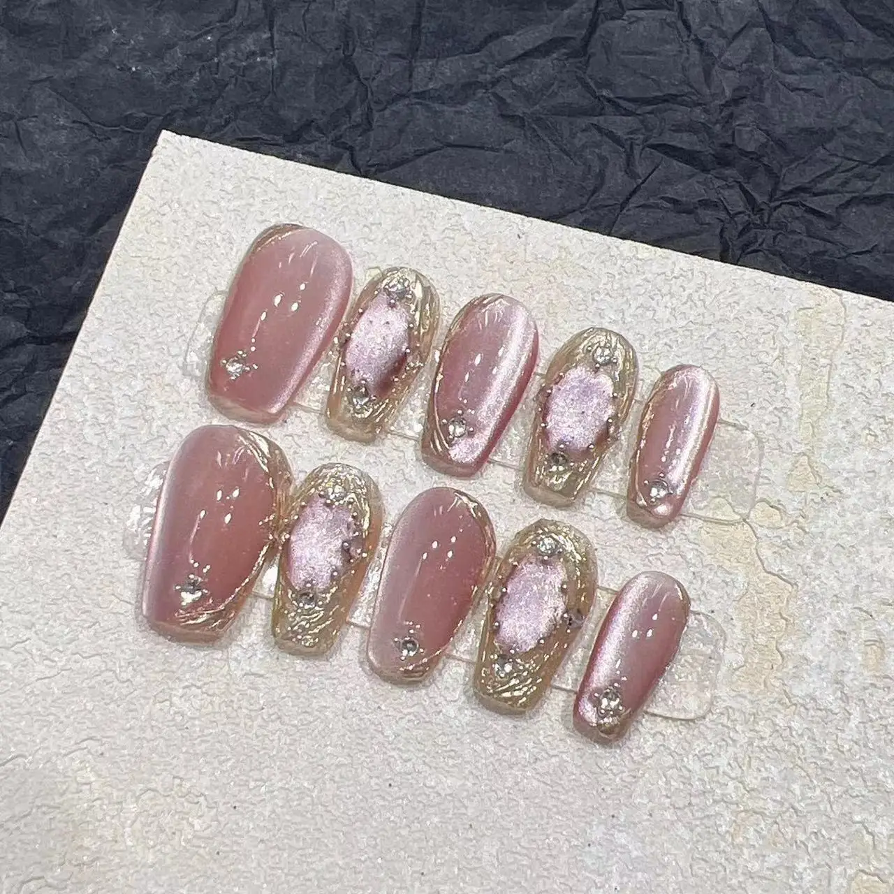 Custom New cat eye Handmade french Design long coffin ballerina Acrylic gel False handcrafted Press on Nails for sale