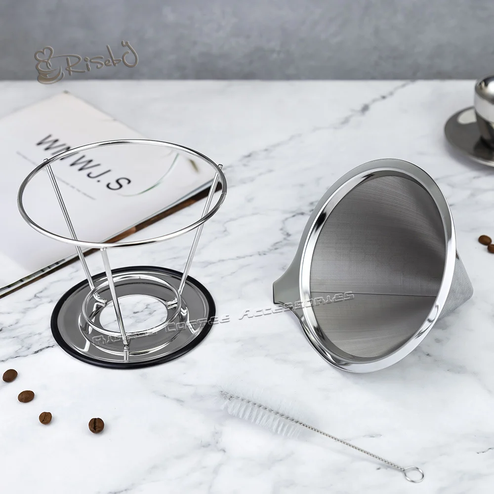 Honeycomb Double Layer Stainless Steel Coffee Funnel Dripper Pour Over Metal Mesh Strainer Reusable Cone Coffee Filter