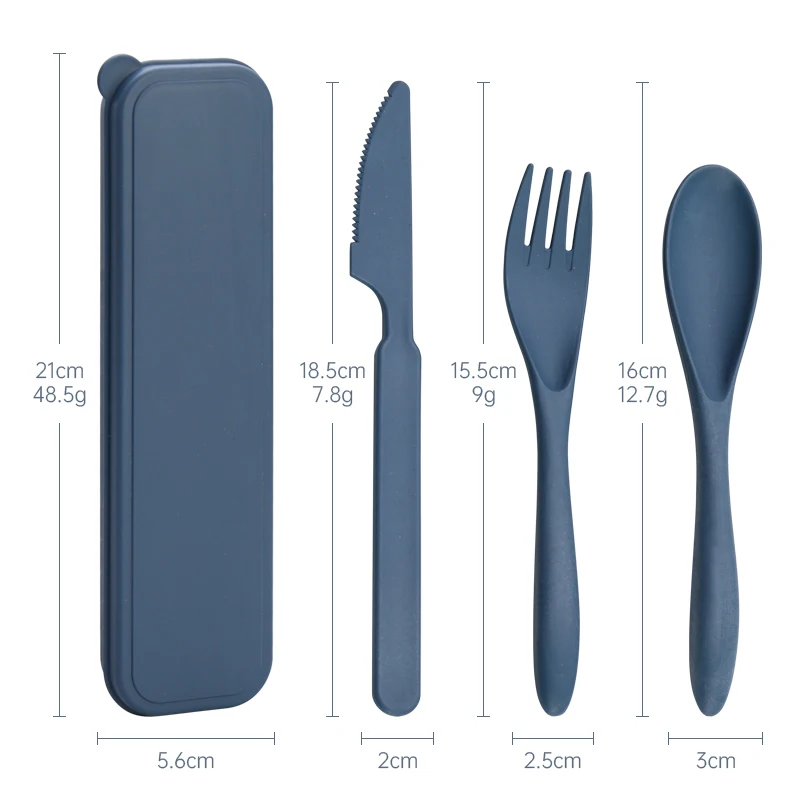 Amazon New Color Eco-friendly Cutlery Wheat Straw BPA Free Plastic Knife Spoon Fork Cutlery Set with Portable Box
