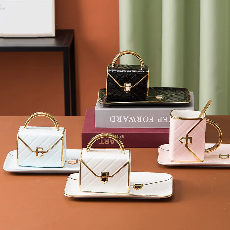 Elegant light luxury fashion creative bag-shaped European afternoon tea coffee cup and saucer set