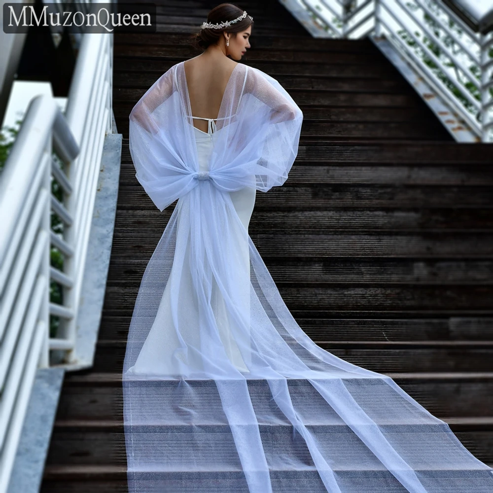 Блестящая шаль для свадьбы с бантом и длинным рукавом