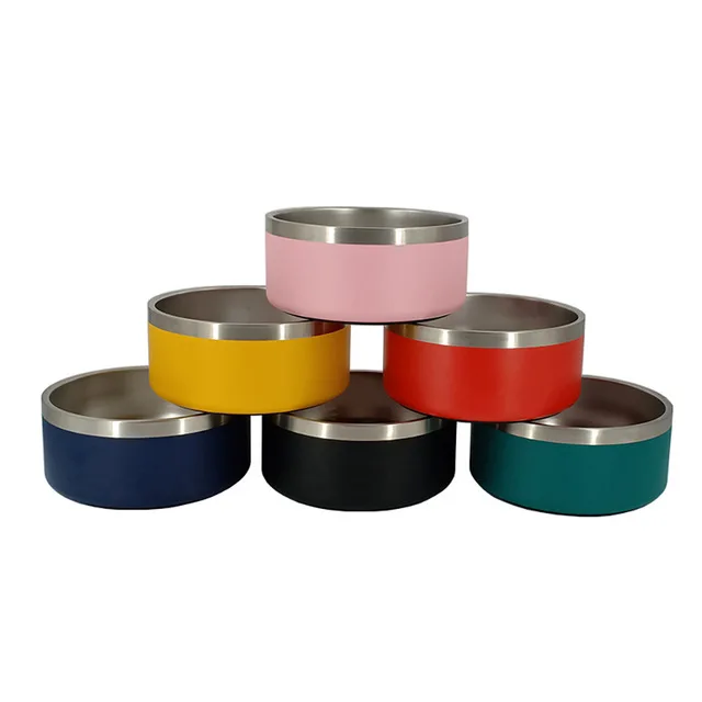Wholesale Dog Bowl Slip-Proof Pet Bowl Double Wall Hot Cold Insulated Metal Dog Bowl