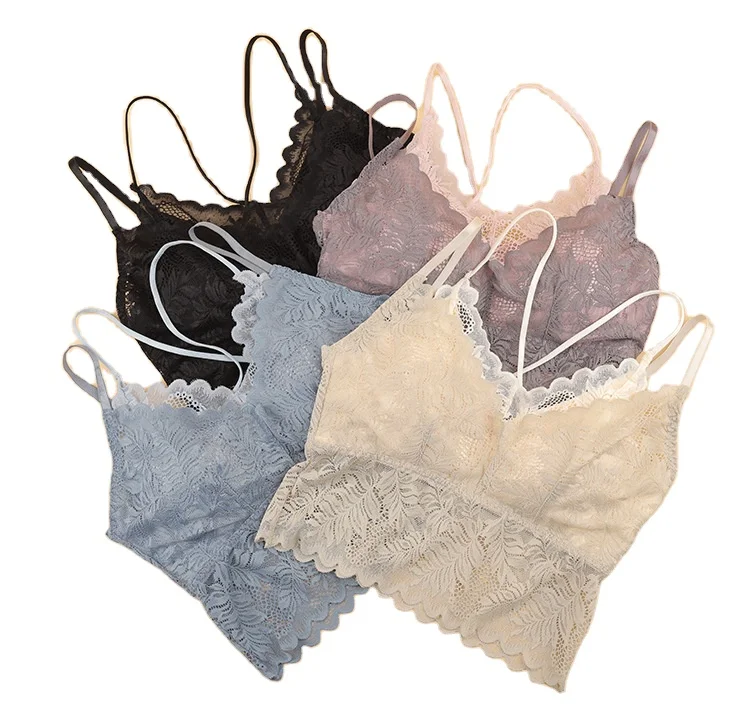 
French Bra beautiful back underwear bralette top suspenders chest pad cross beautiful back Wireless Bra lace women tube top 