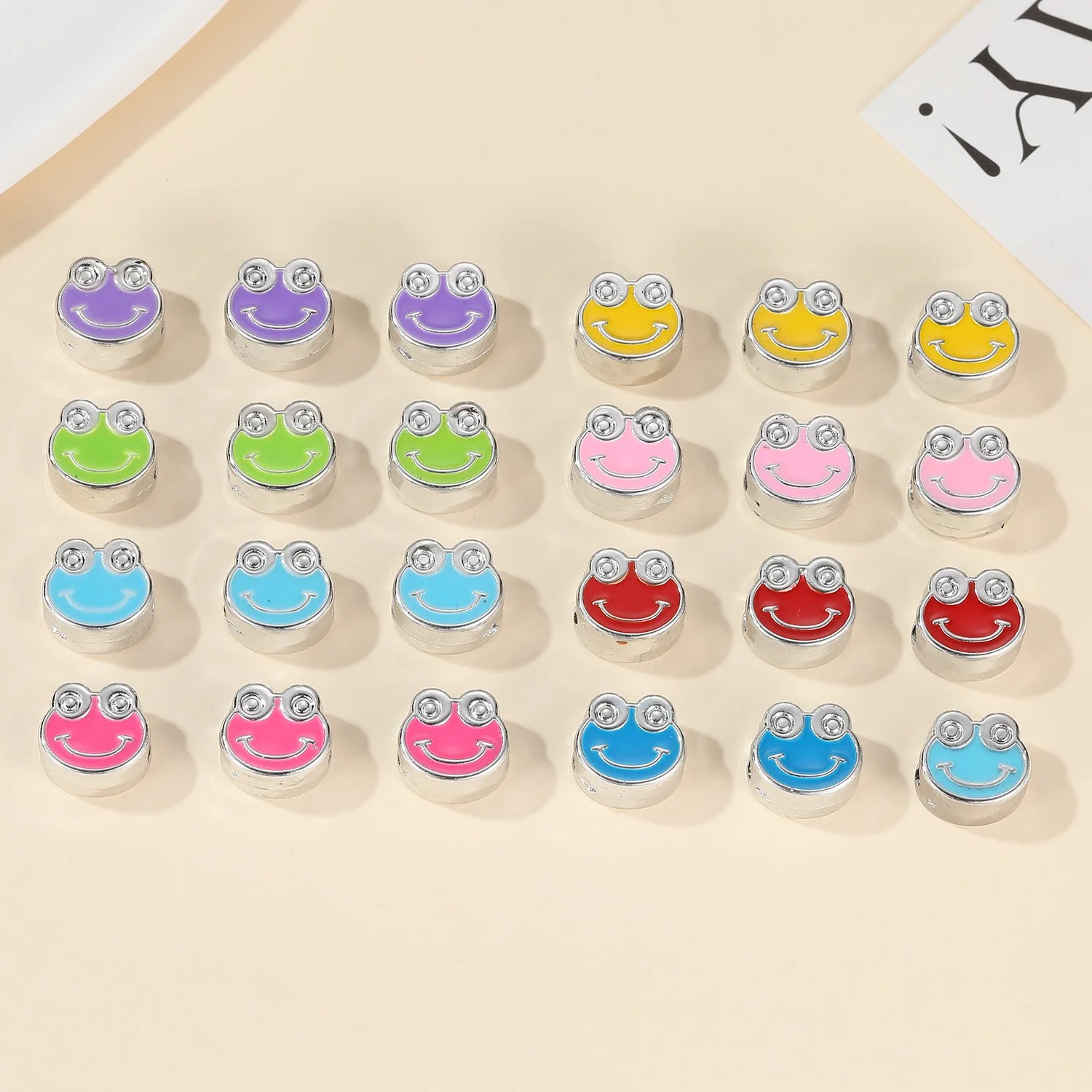 Cartoon Resin Large Hole Beaded enamel Cute Colorful Frog Beaded Bracelet Necklace Weaving Rope Loose Beads