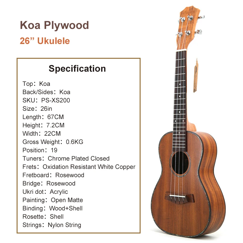 High Quality Tenor Koa Ukulele China 26 inch Guitar Kecil Wholesale OEM