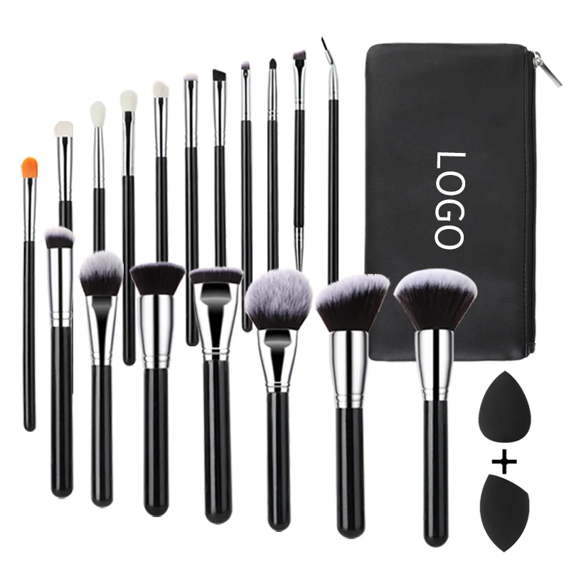HMU Low MOQ Ship Fast Custom Logo High Quality Make Up Brushes Wholesale Wood Handle Premium Synthetic 18 pcs Makeup Brush Set