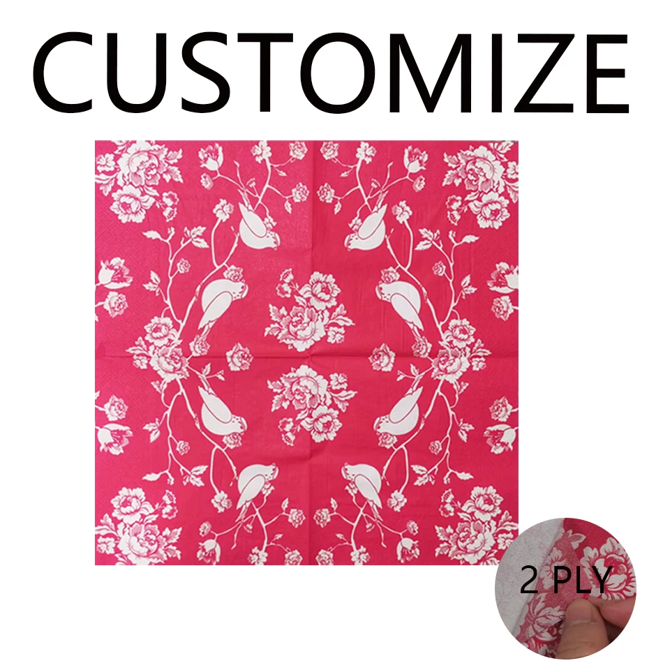 Anyou Disposable Printed Watercolor Soft Cocktail Paper Napkins With Red Floral Tissues for Wedding Spring Birthday Party Supply