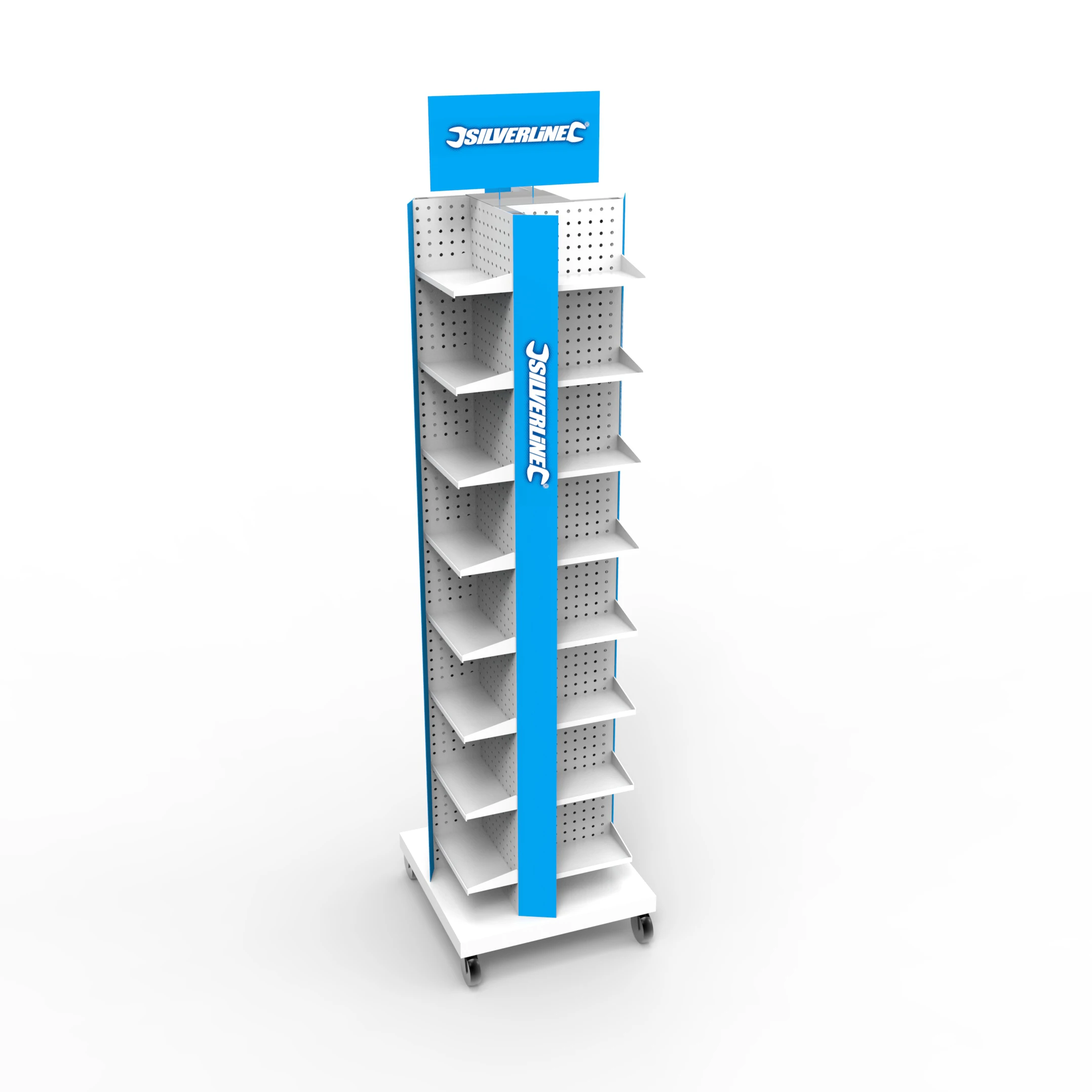 Metal rotating four-sided power tool display stand with rollers completely disassemble both sides of the display stand