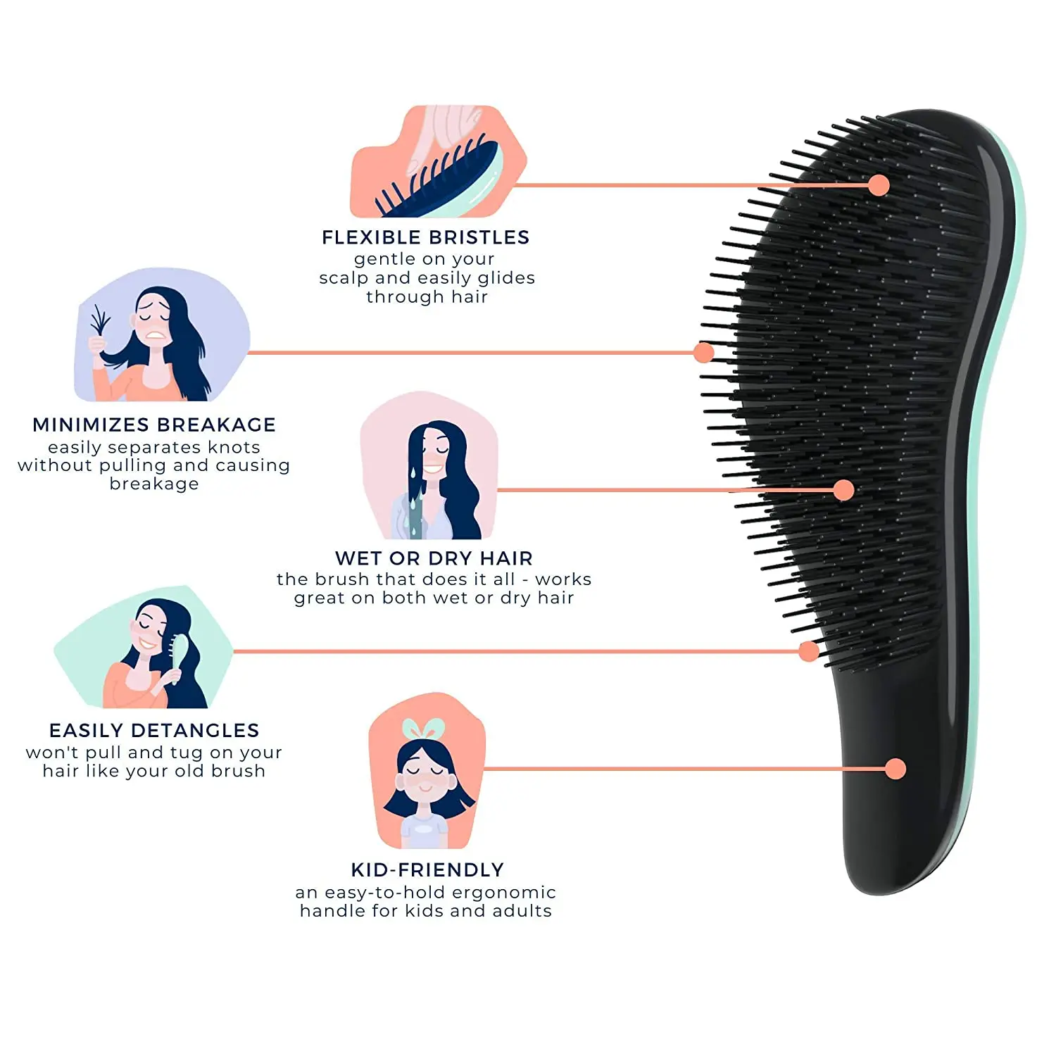 Lalasis custom logo professional abs anti-static flexible hair brush detangle brush for hair