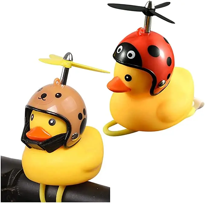 Small Yellow Bike Duck Bicycle bell Luminous/Normal Airscrew Helmet Duck Ducky Dicycle Wind Motor Riding Cycling Lights Horn