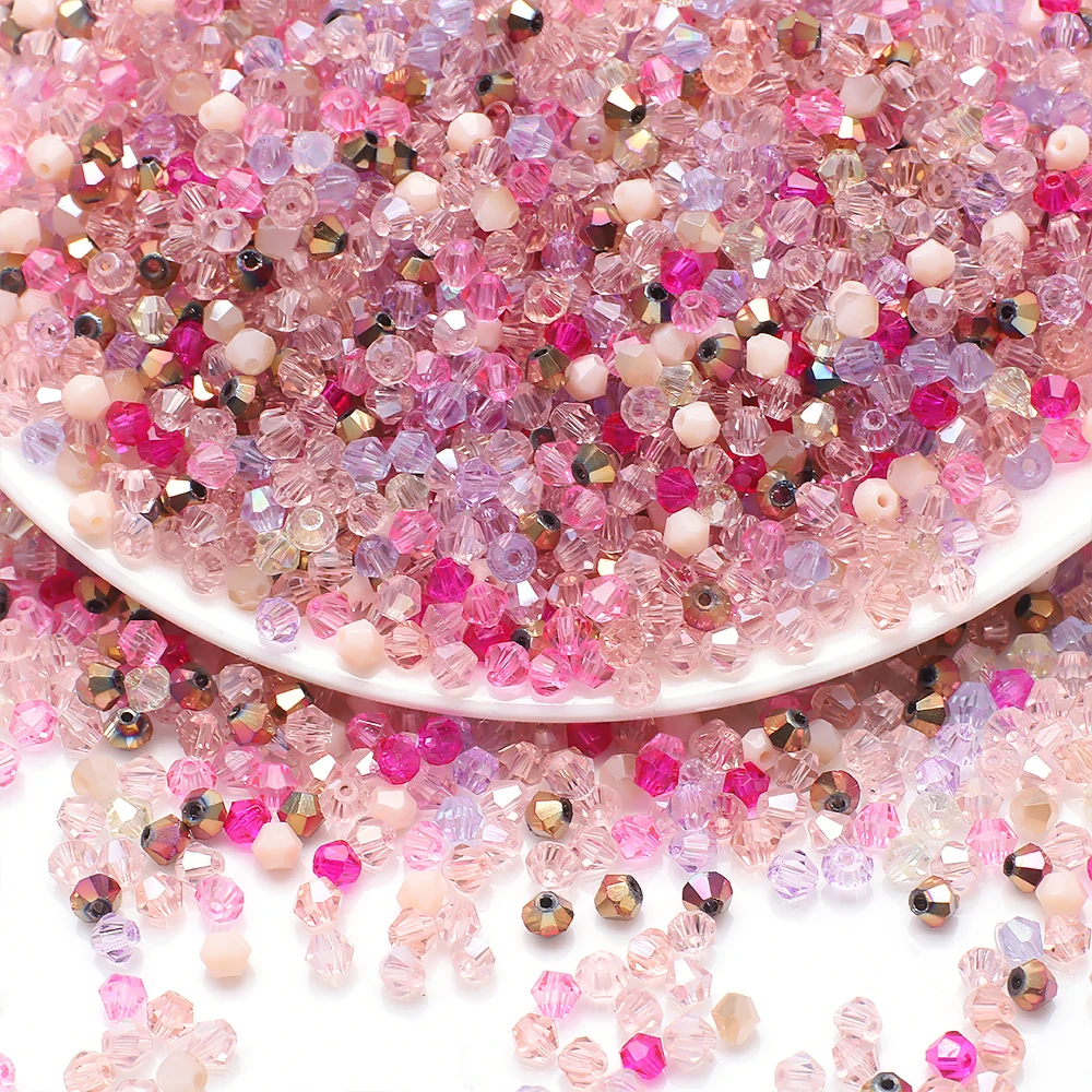 Zhubi 2MM 3MM Colorful Crystal Bicone Beads Synthetic Precious Gemstone Bicone Glass Beads for Jewelry Making DIY Handmade