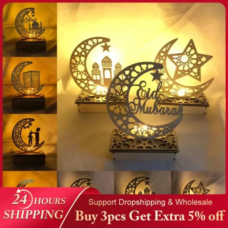 Festival Ramadan Decoration Wooden Moon Star Lights Deco Bedroom Decoration Ramadan 2023 Ramadan Party Lighting Decorative Lamps