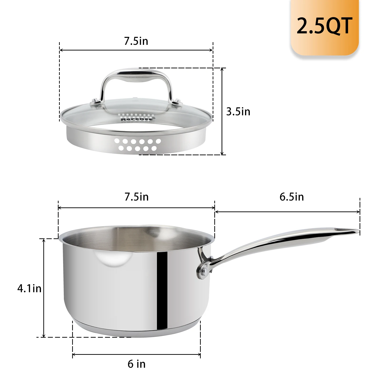 Rorence in stock Stainless Steel Kitchen Cookware Set Saucepan 2.4L/2.8L/3.5L with Capsule Bottom Milk Pot Cooking Pot Sets