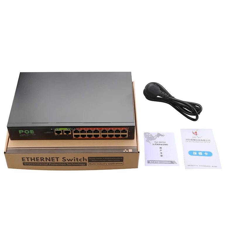 16-Ports 10/100Mbps + 2-Ports uplink 10/100/1000Mbps Unmanaged PoE Switch 16-ports POE  for IP camera build in power adapter