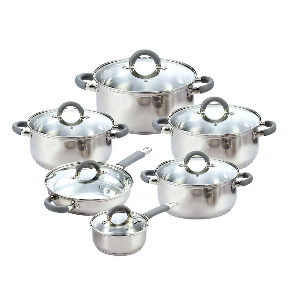 Fully-encapsulated non stick cookware set Stainless Steel Nonstick Cookware Set with Glass Lids