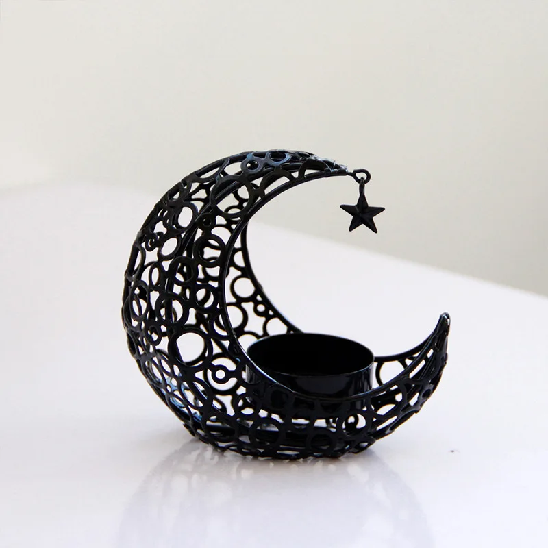 Metal Iron Craft Moon Shape Arabic Incense Burner Eid Ramadan Candlestick Crescent Incense Holder For Home Desk Decoration