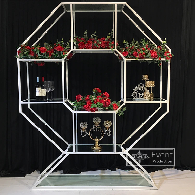 Octagon gold stainless steel frame wine glass rack shelf for wedding party