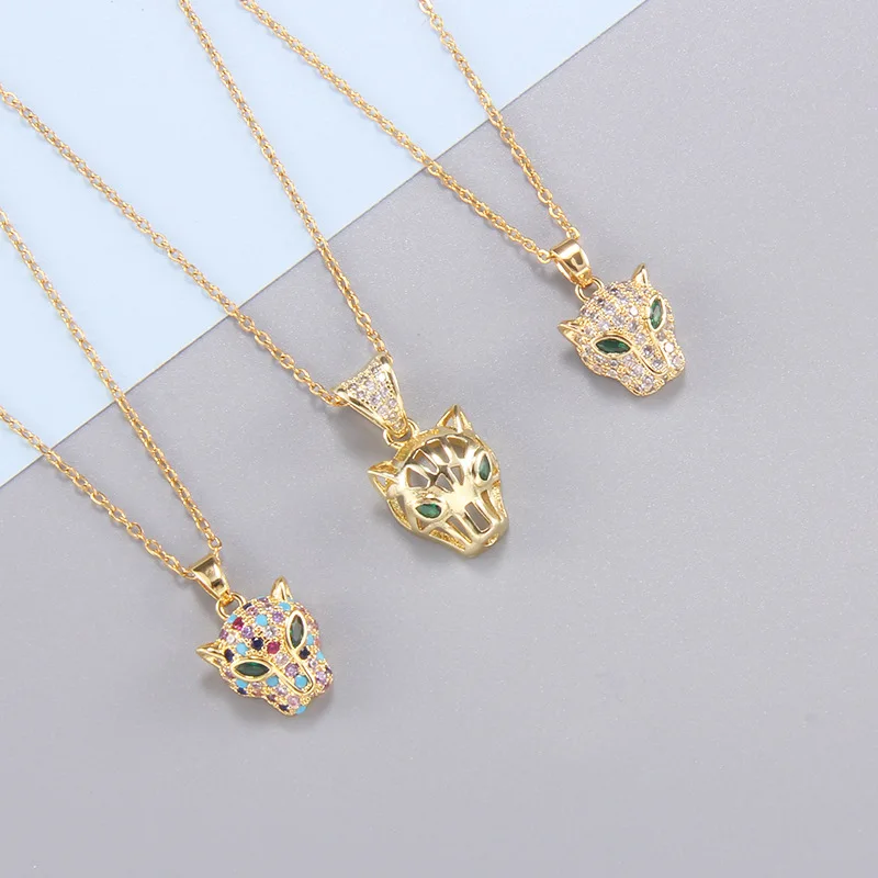 Fashion Personality Hip Hop Punk Brass 18k Gold Plated Full Colorful Cubic Zircon Panther Pendant Necklace Jewelry For Women