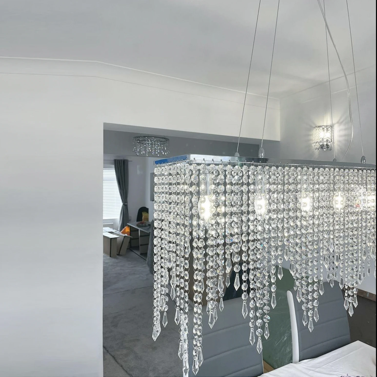 Ceil14 Modern Rectangular Wave k9 Crystal Chandelier with crystal beads Dinner table chandeliers