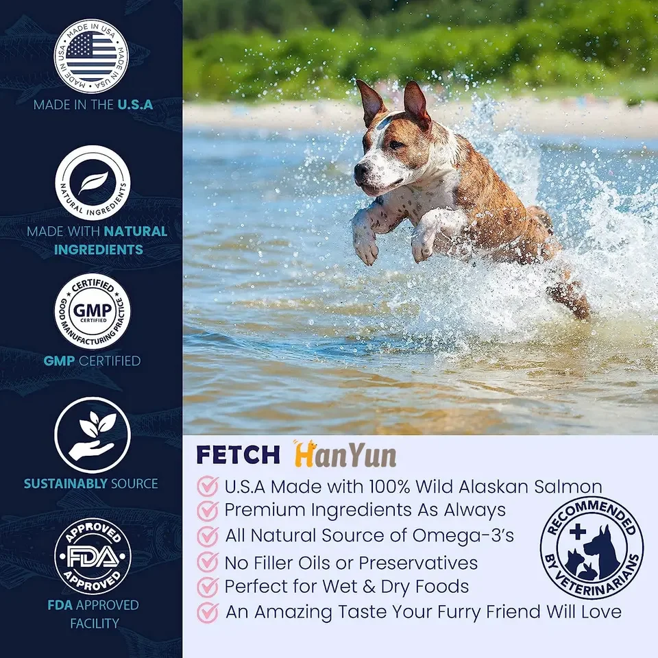 Wild Alaskan Salmon Oil Omega 3 6 9 Fish Oil Liquid with EPA & DHA Support Skin and Coat Health for Dogs