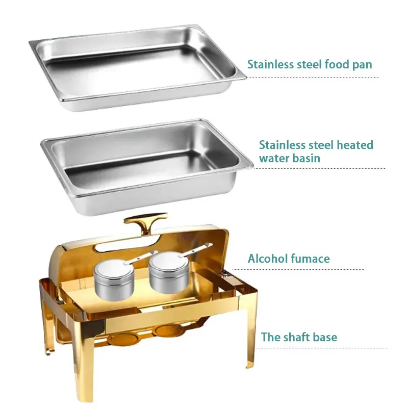 YITIAN Luxury Roll Top Stainless Steel Buffet Serving Dishes Stand Food Warmers Buffet Heater Chafing Dish