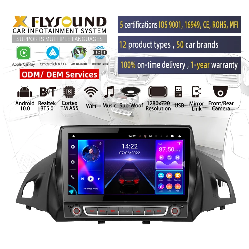 Flysonic Customizable products OEM ODM 2 din Car Radio 9 inch Android carplay BT FM GPS car radio stereo Car DVD Player