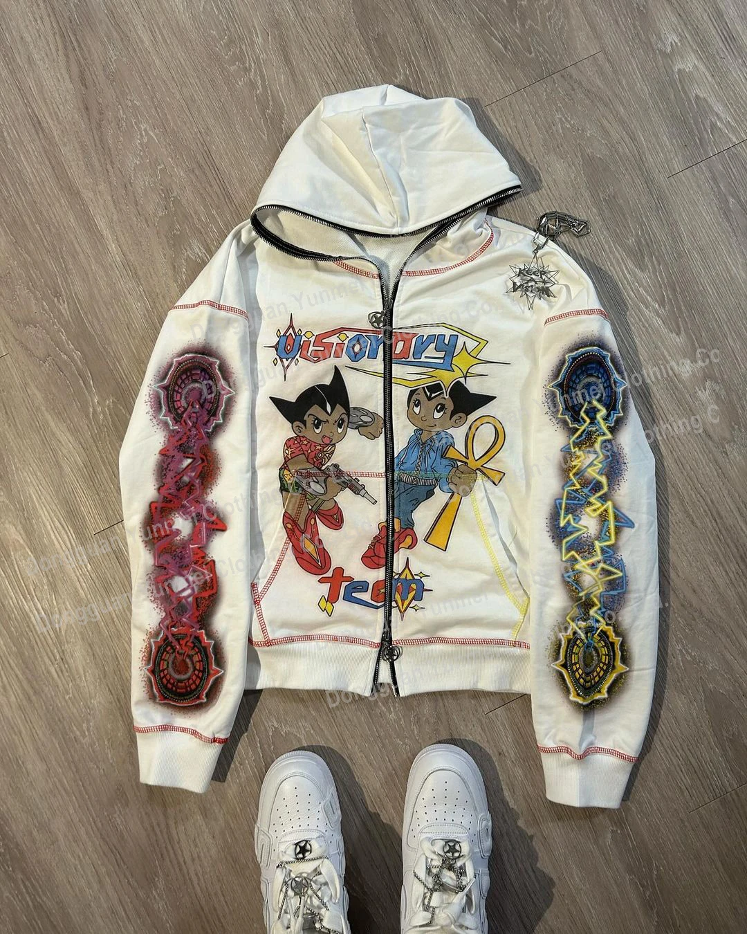 Y2k Streetwear Custom luxury sweatshirt terry graphic dtg print heavy weight 400gsm full zip up men digital hoodie