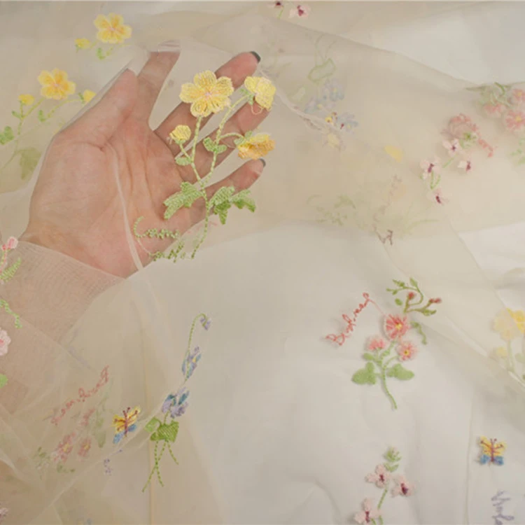 In stock  wholesale popular tulle mesh embroidery fabric high-end embroidery lace tulle fabric for dresses