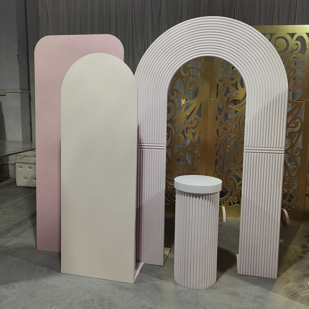 Curved Backdrop Acrylic Party Floral Flower Arch Backdrop Wood Stand Wall Wedding Arch For Stage Background White
