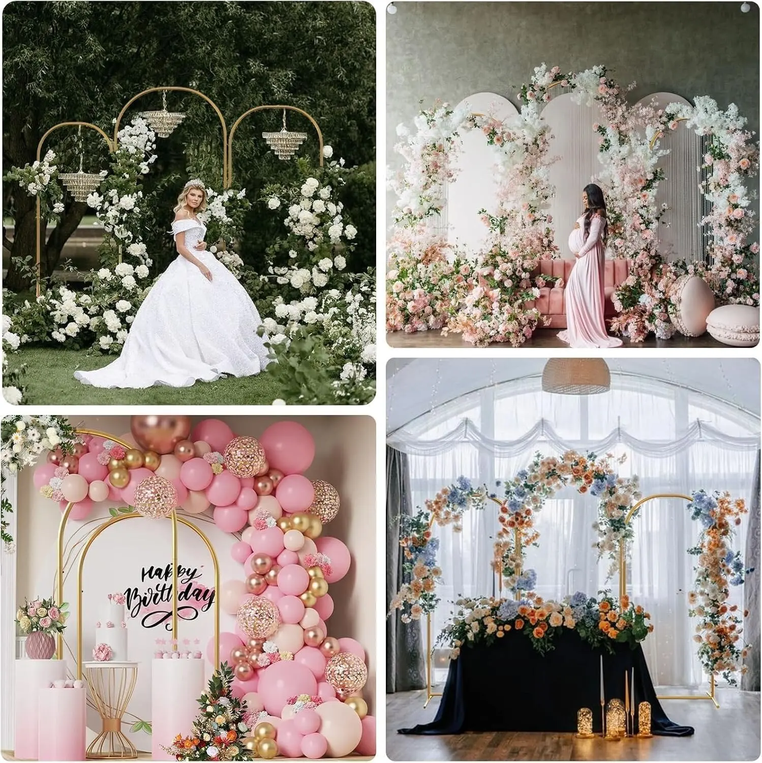 Birthday Party Supplies Decoration Metal Arched Balloon Frame Backdrop Stand Gold Floral Wedding Arch