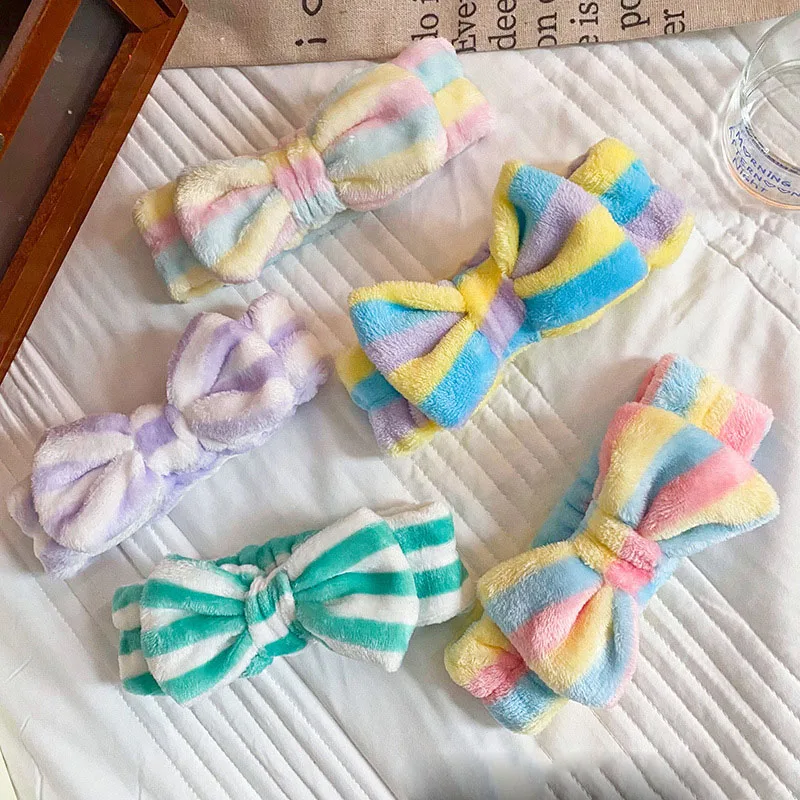 Europe USA Butterfly End HairBand Leopard Polka Dot Striped Headband Ladies Wash Face Makeup Plush Hair Band Accessories