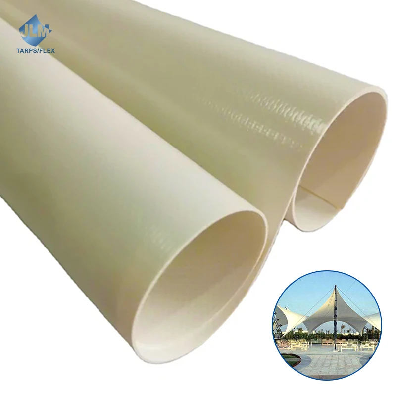 made in china 1000gsm PVC canopy pvdf self-cleanning material fabric roll for tensile roof resort tent house geodesic dooms