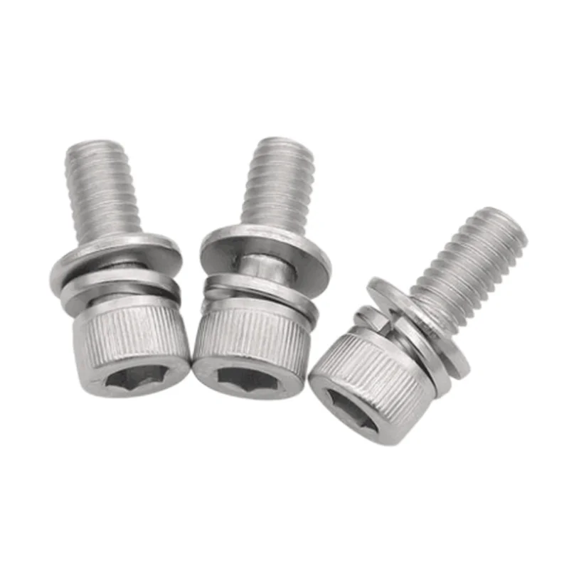304 stainless steel cylindrical head hexagon combination screw Flat spring washer combination screw